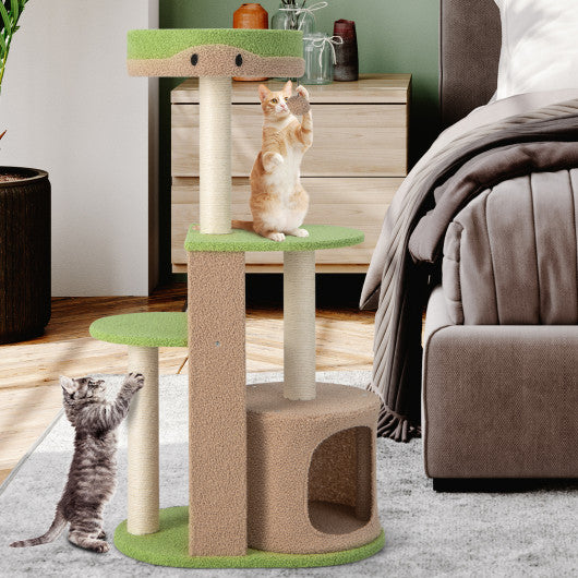 5-Tier Modern Cat Tree Tower for Indoor Cats with Sisal Scratching Posts-Green