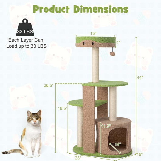 5-Tier Modern Cat Tree Tower for Indoor Cats with Sisal Scratching Posts-Green