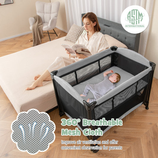 5-in-1 Portable Baby Playard with Cradle and Storage Basket-Black