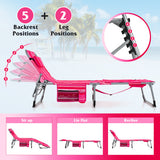 5-position Outdoor Folding Chaise Lounge Chair-Rose Red