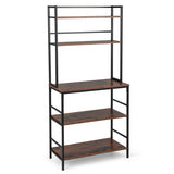 5-Tier Kitchen Bakers Rack with Hutch and Open Shelves-Rustic Brown