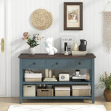 50 Inch Entryway Table Narrow Long Sofa Table with Drawers and Shelves-Dark Blue
