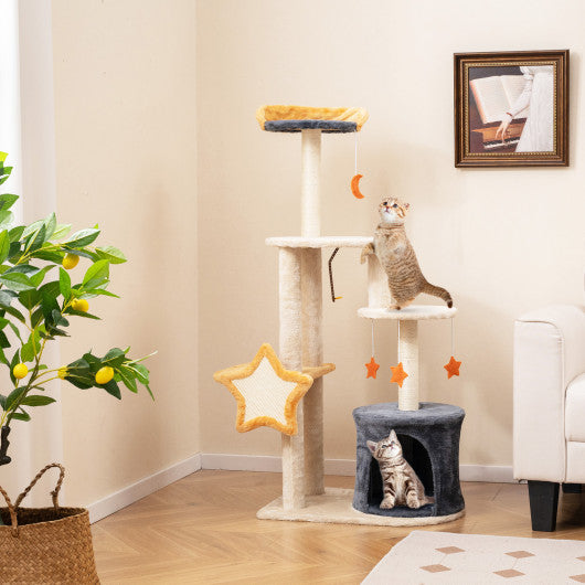 50 Inches Cute Cat Tree for Indoor Cats with Sisal Scratching Posts and Board
