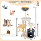 50 Inches Cute Cat Tree for Indoor Cats with Sisal Scratching Posts and Board