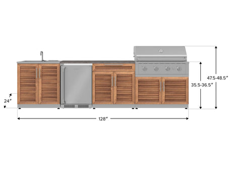 Outdoor Kitchen Stainless Steel 6 Piece Cabinet Set with Sink, Bar, Grill Cabinet, Performance Grill, Countertop and Stainless Steel Door Fridge