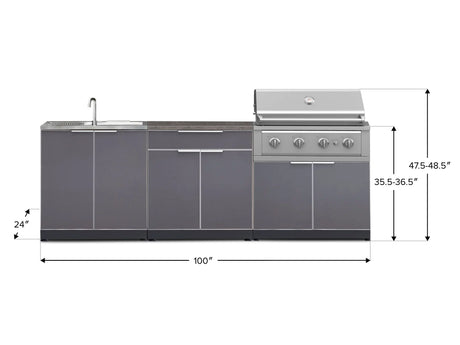 Outdoor Kitchen Aluminum 5 Piece Cabinet Set with Bar, Grill, Sink Cabinet, Performance Grill, and Countertop