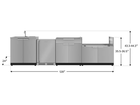 Outdoor Kitchen Stainless Steel 4 Piece Cabinet Set with Sink, Bar, Grill Cabinet and Fridge