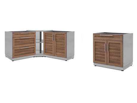 Outdoor Kitchen Stainless Steel 4 Piece Cabinet Set with 3-Drawer, 2-Door, Corner Shelf and 2-Door Drawer Cabinet