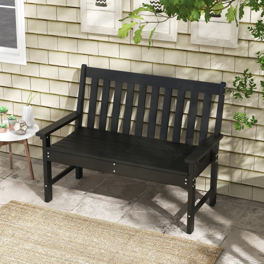 52 Inch All-Weather HDPE Outdoor Bench with Backrest and Armrests-Black