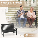 52 Inch All-Weather HDPE Outdoor Bench with Backrest and Armrests-Black