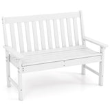 52 Inch All-Weather HDPE Outdoor Bench with Backrest and Armrests-White