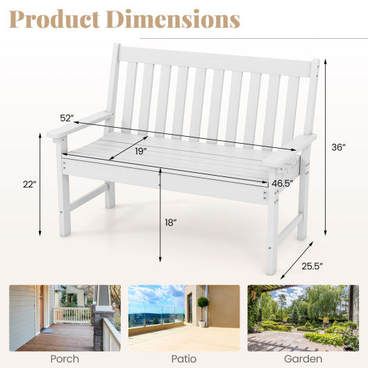 52 Inch All-Weather HDPE Outdoor Bench with Backrest and Armrests-White