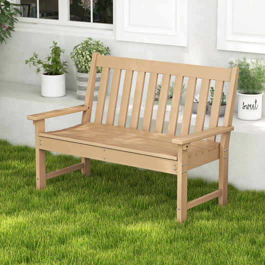 52 Inch All-Weather HDPE Outdoor Bench with Backrest and Armrests-Teak