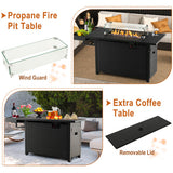 52 Inches Outdoor Wicker Gas Fire Pit Propane Fire Table with Cover-Black