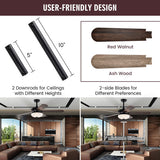 52 Inches Ceiling Fan with Remote Control-Walnut