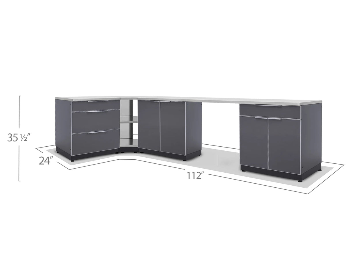 Outdoor Kitchen Aluminum 4 Piece Cabinet Set with Corner Shelf, 2-Door, 3-Drawer and Bar Cabinet