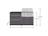 Outdoor Kitchen Aluminum 4 Piece Cabinet Set with 3 Drawer, Grill Cabinet, Performance Grill and Countertop