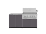 Outdoor Kitchen Aluminum 4 Piece Cabinet Set with 2 Door, Grill Cabinet, Platinum Grill and Countertop