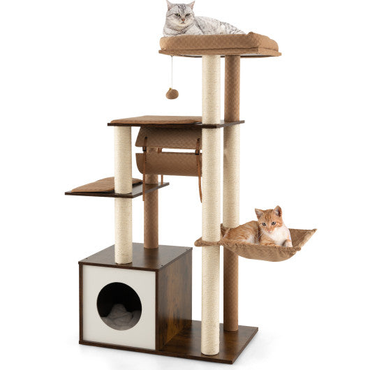 53 Inch Cat Tree with Condo and Swing Tunnel-Brown