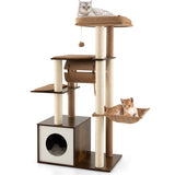 53 Inch Cat Tree with Condo and Swing Tunnel-Brown