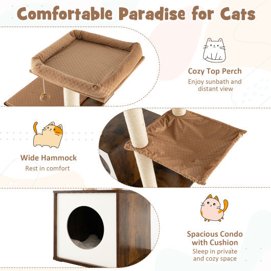 53 Inch Cat Tree with Condo and Swing Tunnel-Brown
