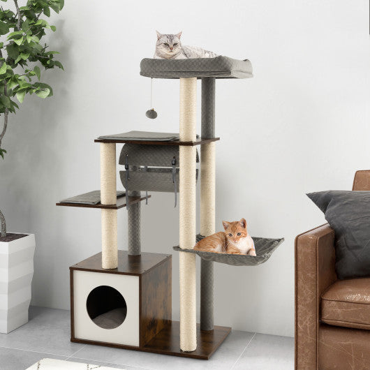 53 Inch Cat Tree with Condo and Swing Tunnel-Gray