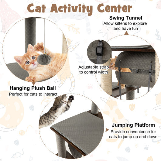53 Inch Cat Tree with Condo and Swing Tunnel-Gray