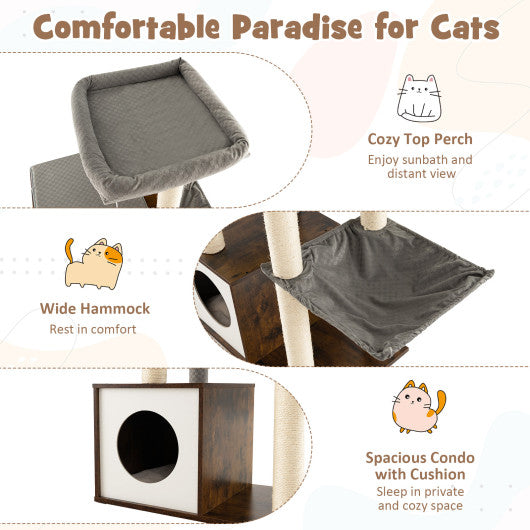 53 Inch Cat Tree with Condo and Swing Tunnel-Gray