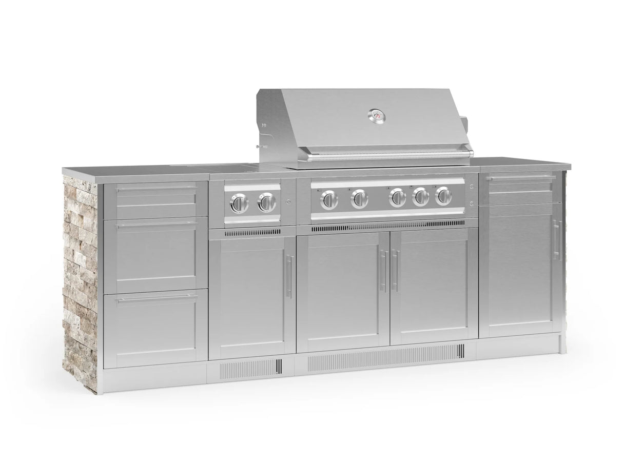 Outdoor Kitchen Signature Series 8 Piece Cabinet Set with Dual Side Burner, 3 Drawer, 1 Door, Platinum Grill and Grill Cabinet