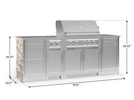 Outdoor Kitchen Signature Series 8 Piece Cabinet Set with Dual Side Burner, 3 Drawer, 1 Door, Platinum Grill and Grill Cabinet