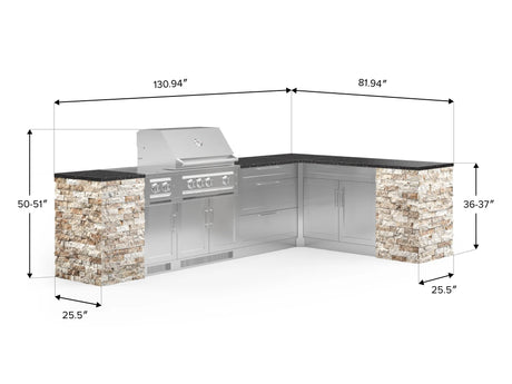 Outdoor Kitchen Signature Series 11 Piece L Shaped Cabinet Set with 3 Drawer, Bar, Dual Side Burner, Grill and Grill Cabinet