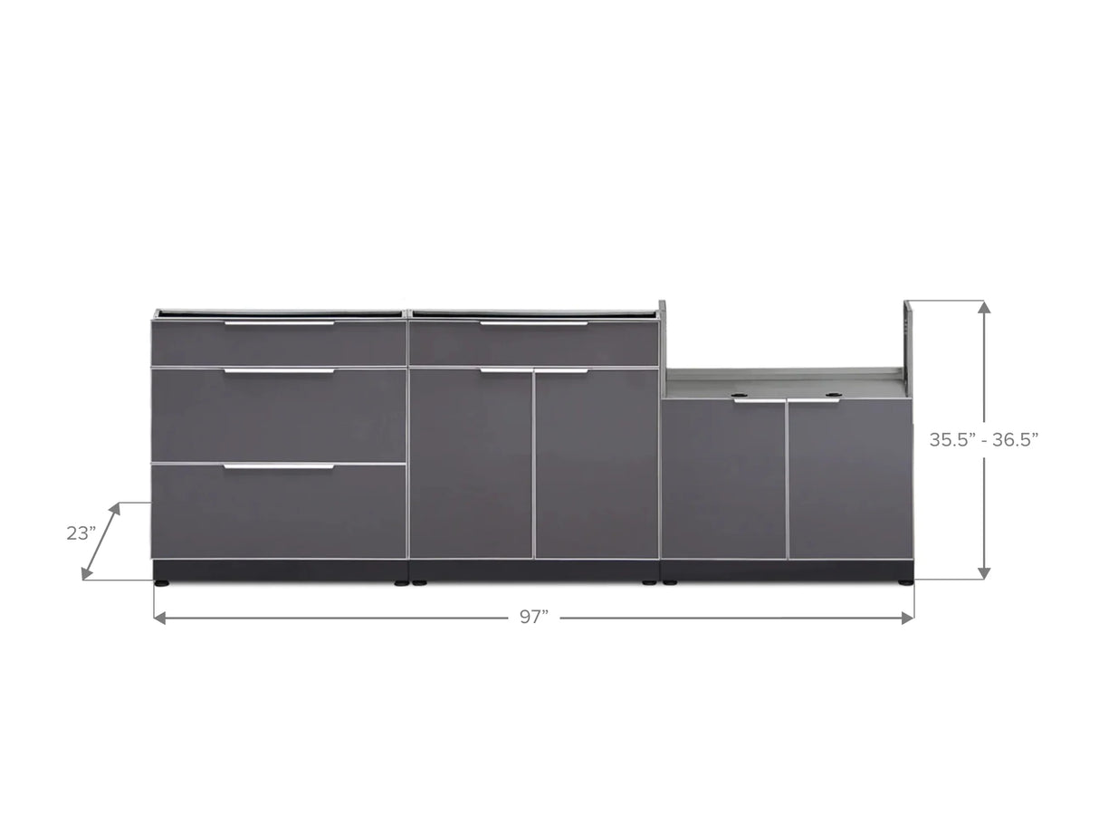 Outdoor Kitchen Aluminum 3 Piece Cabinet Set with 3-Drawer, Bar and Grill Cabinet