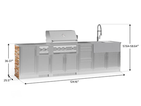 Outdoor Kitchen Signature Series 10 Piece Cabinet Set with 1 Door, Dual Side Burner, 3 Drawer, Sink, Grill and Grill Cabinet