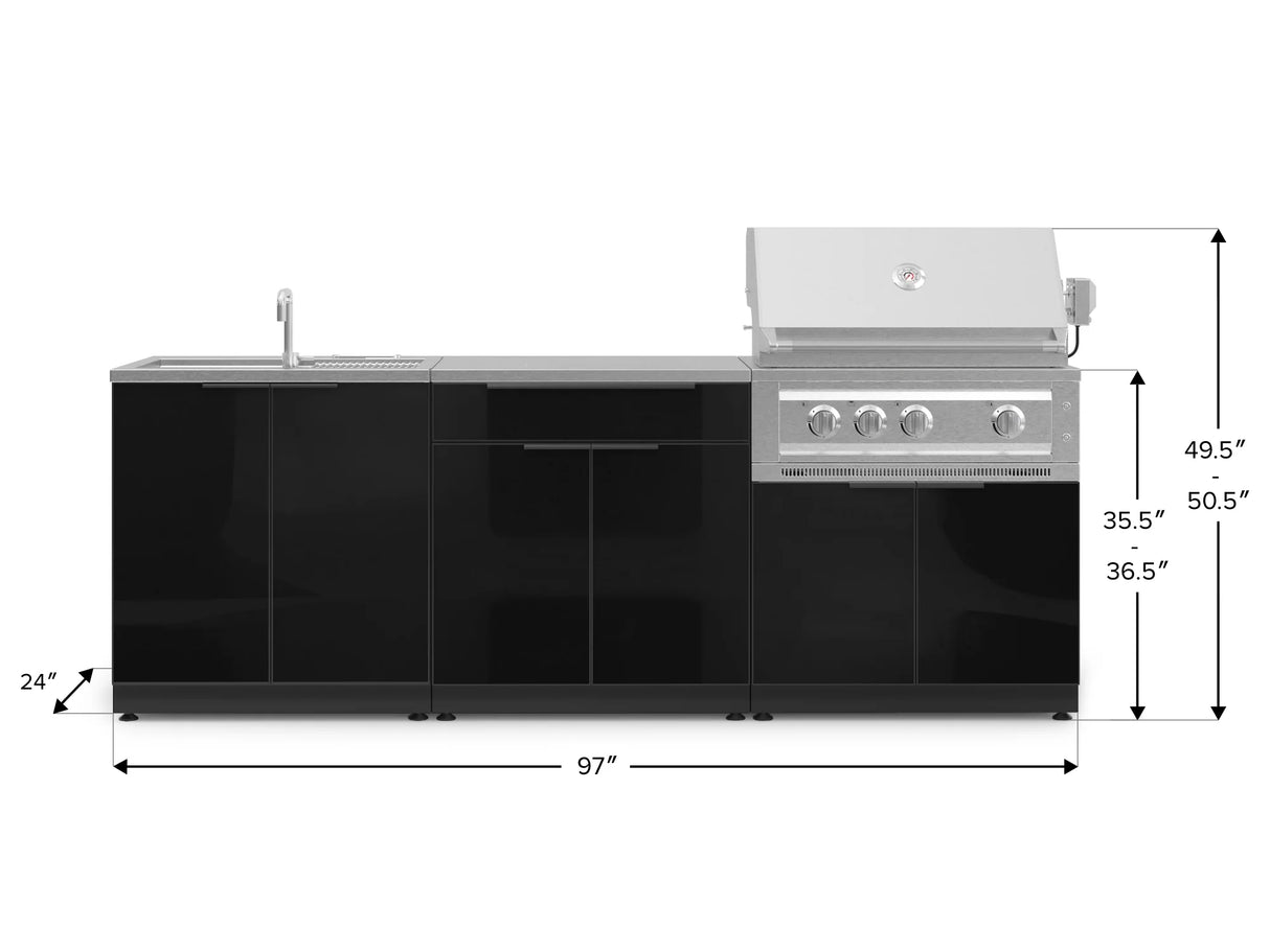 Outdoor Kitchen Aluminum 5 Piece Cabinet Set with Bar, Sink, Grill Cabinet, Platinum Grill, and Countertop