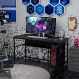 55 Inch Computer Desk with 4 Power Outlets and CPU Stand-Black