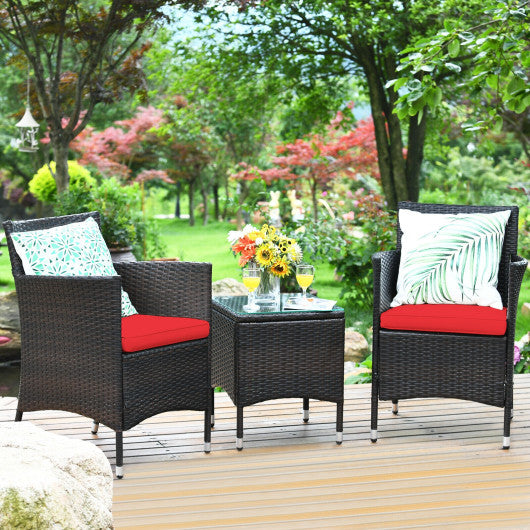 3 Pcs Outdoor Rattan Wicker Furniture Set-Red