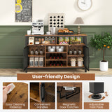 55-Inch Buffet Sideboard with 8-Bottle Wine Racks and Wine Glass Holders-Rustic Brown
