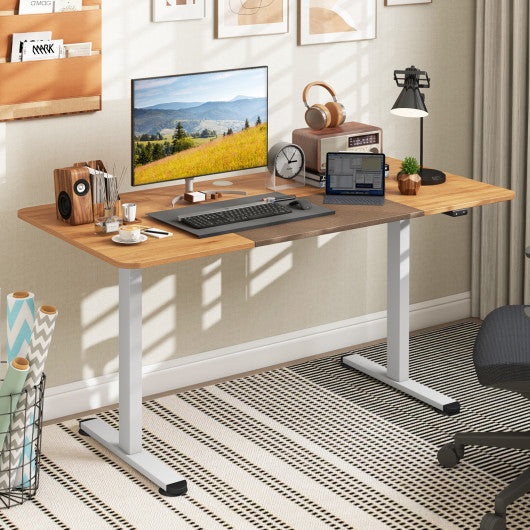 55 Inch Electric Standing Desk Adjustable with Cable Management Hole-Beige