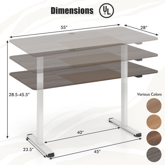 55 Inch Electric Standing Desk Adjustable with Cable Management Hole-Gray