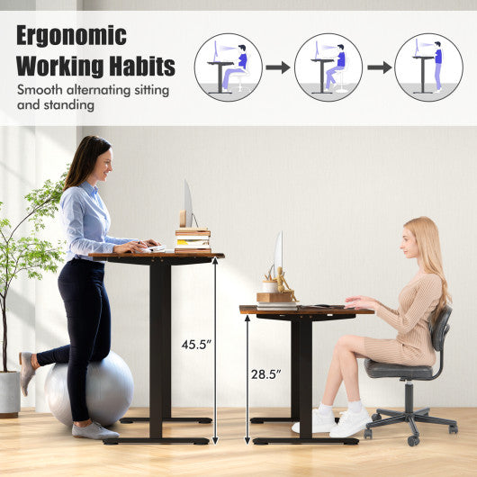 55 Inch Electric Standing Desk Adjustable with Cable Management Hole-Brown