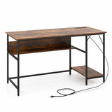 55 Inch Computer Desk with 4 Power Outlets and CPU Stand-Rustic Brown