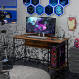 55 Inch Computer Desk with 4 Power Outlets and CPU Stand-Rustic Brown