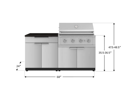 Outdoor Kitchen Stainless-Steel 4 Piece Cabinet Set with Bar, Grill Cabinet, Performance Grill, and Countertop