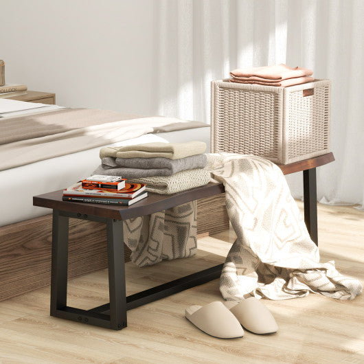 56.5 Inches Wood Dining Bench with Wavy Edge and Adjustable Footpads-Coffee