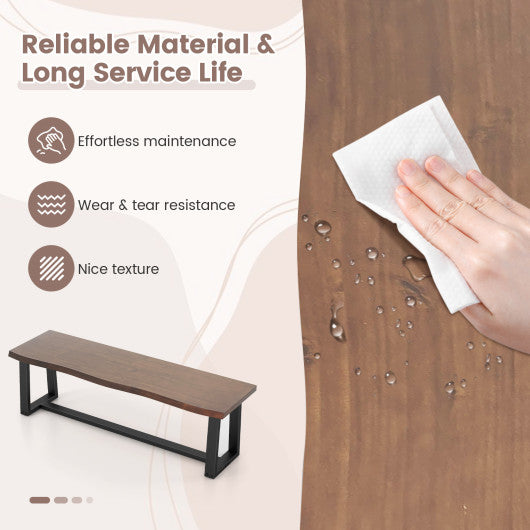 56.5 Inches Wood Dining Bench with Wavy Edge and Adjustable Footpads-Coffee