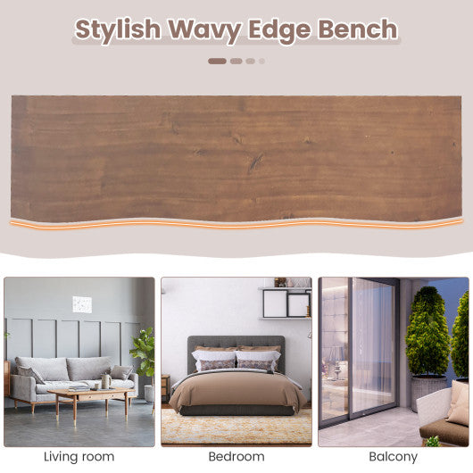 56.5 Inches Wood Dining Bench with Wavy Edge and Adjustable Footpads-Coffee