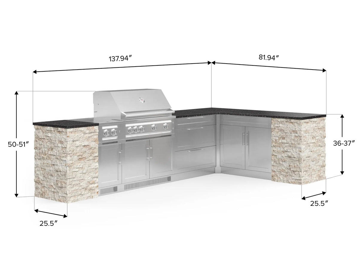 Outdoor Kitchen Signature Series 11 Piece L Shaped Cabinet Set with 3 Drawer, Bar, Dual Side Burner, Grill and Grill Cabinet