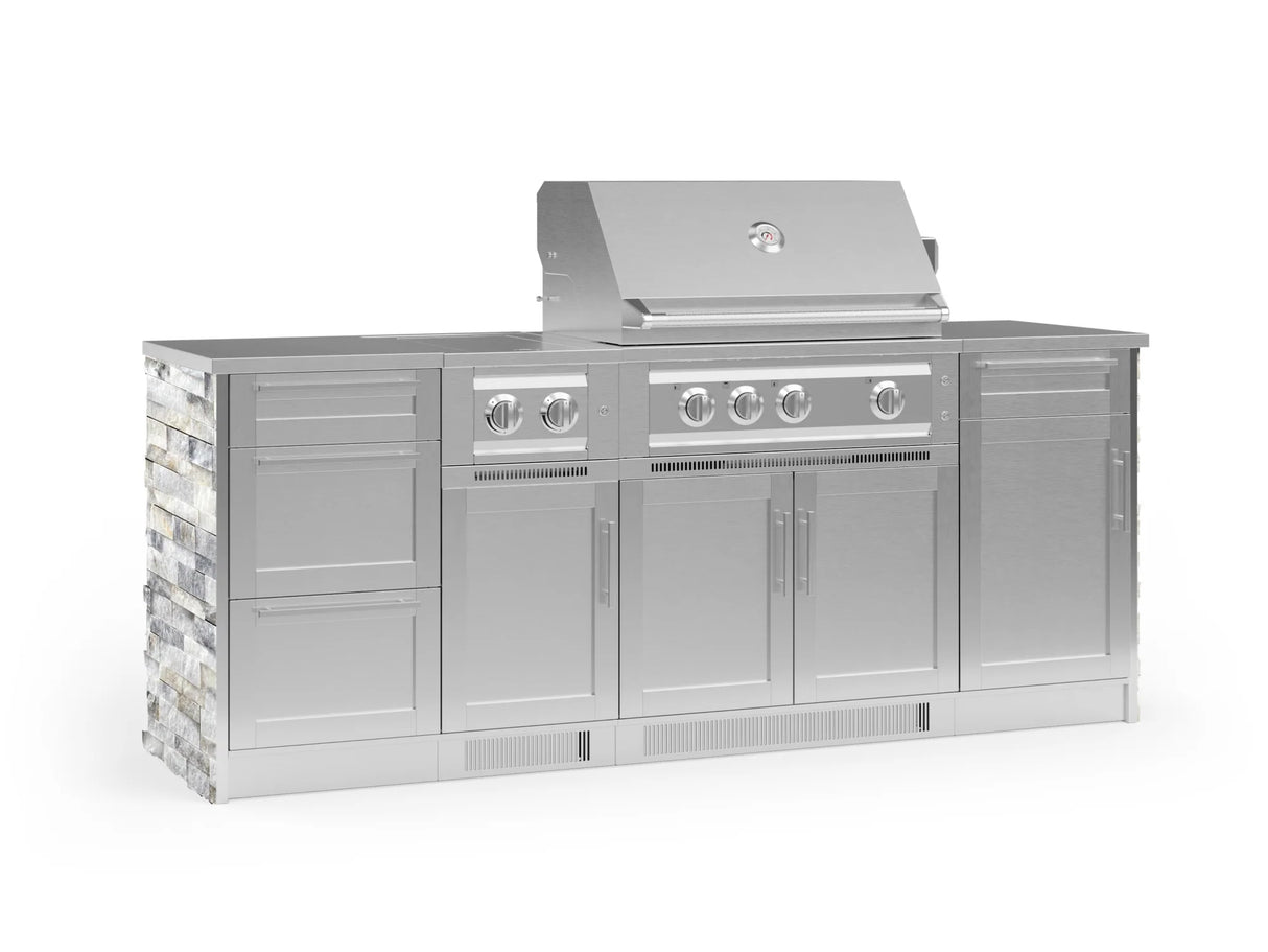 Outdoor Kitchen Signature Series 8 Piece Cabinet Set with Dual Side Burner, 3 Drawer, 1 Door, Platinum Grill and Grill Cabinet