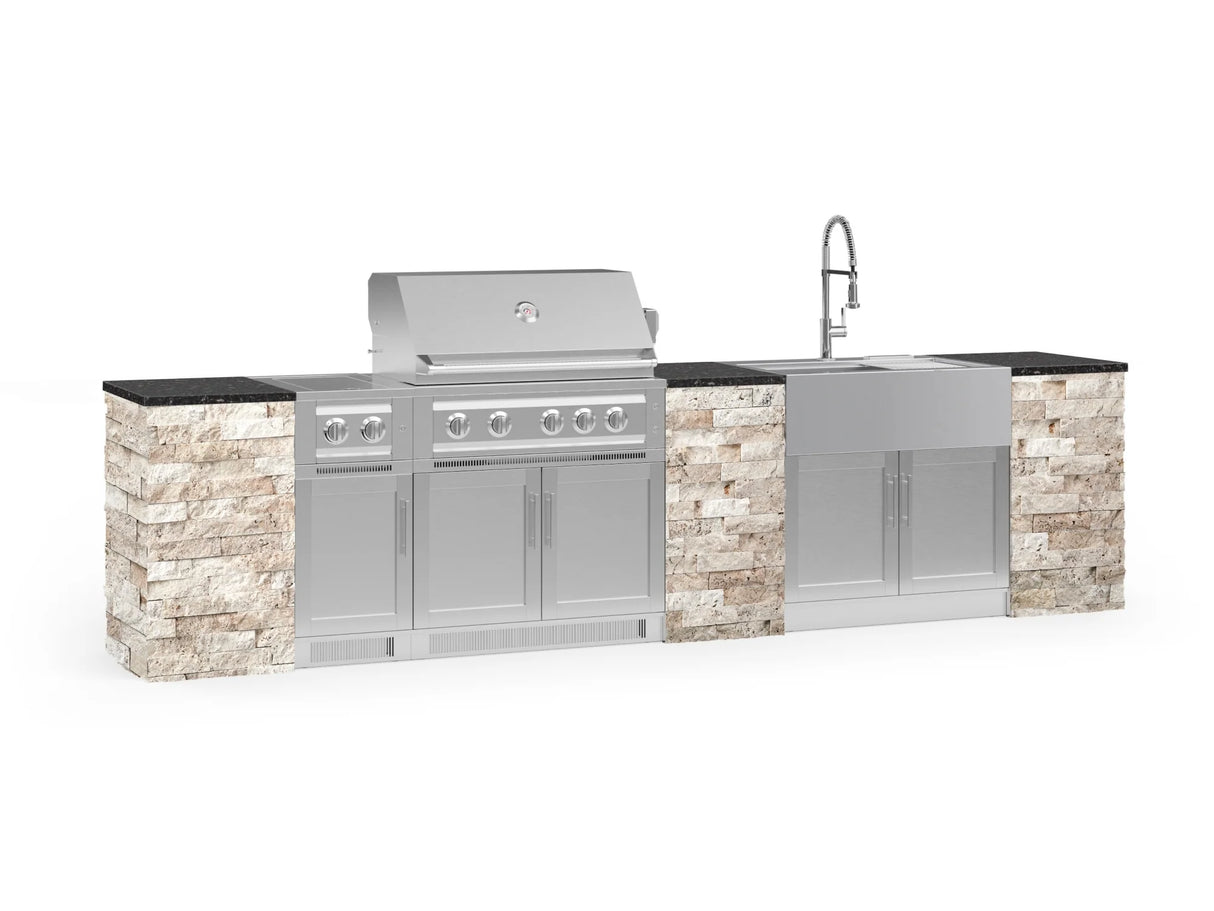 Outdoor Kitchen Signature Series 11 Piece Cabinet Set with Dual Side Burner, Sink, Platinum Grill and Grill Cabinet