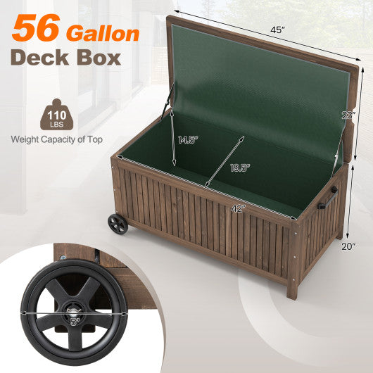 56-Gallon Wood Deck Box with Removable Waterproof PE Liner-Brown